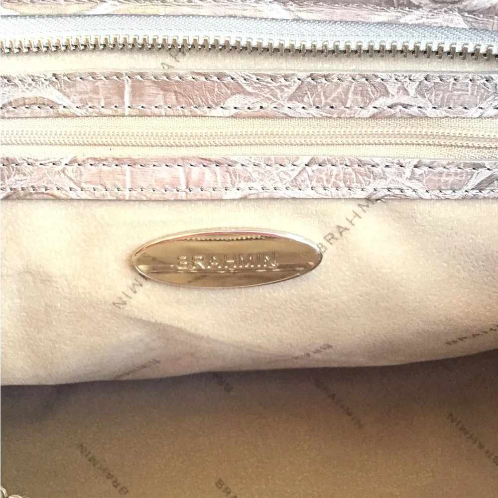 Brahmin Melbourne Mini Asher Satchel Bag in Gray Crocodile Embossed Leather